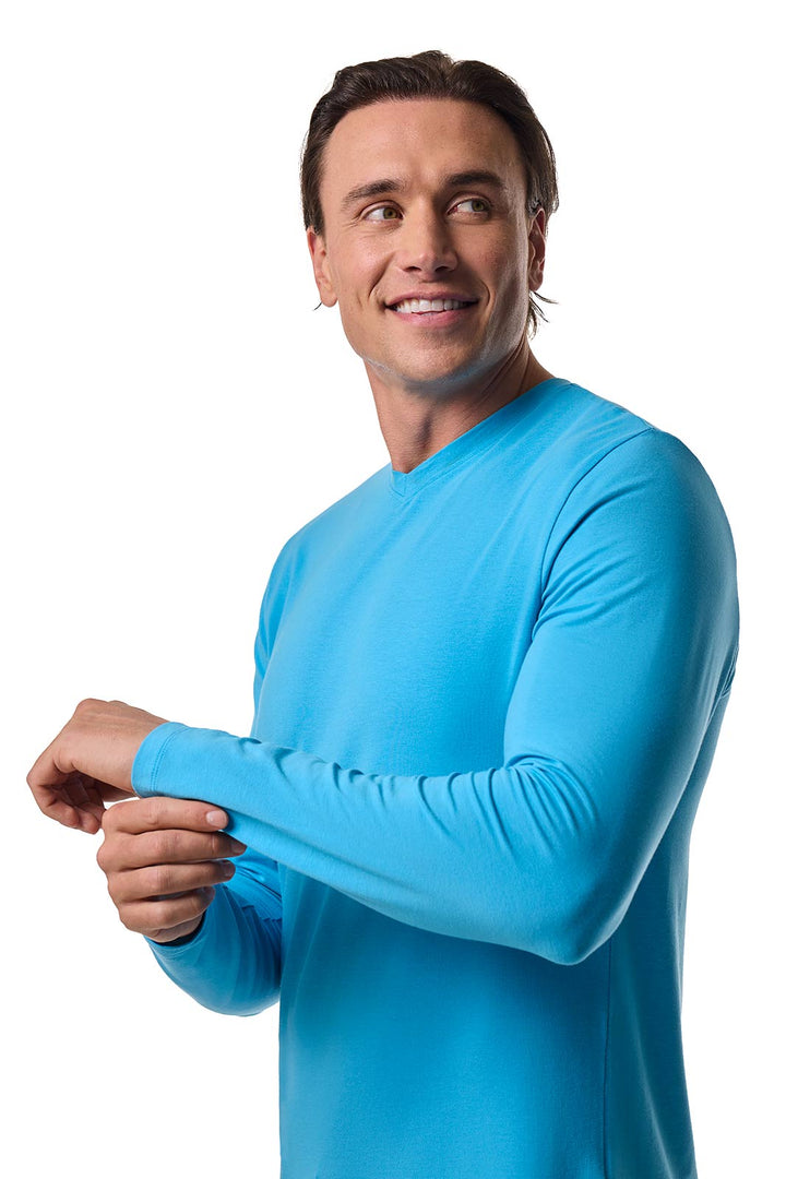 Men's V-Neck Long Sleeve T-Shirt | Malibu Blue position-4