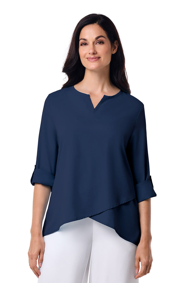Women's Tunic Top with Roll-Up Sleeves | Navy position-8