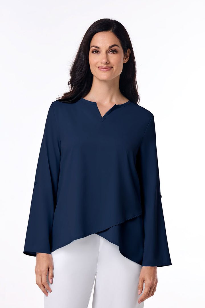 Women's Tunic Top with Roll-Up Sleeves | Navy position-2