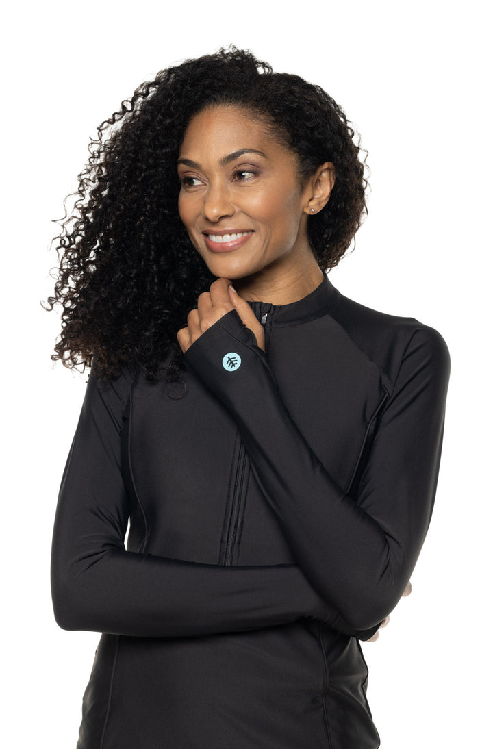 Women's Zip Rash Guard | Black position-2