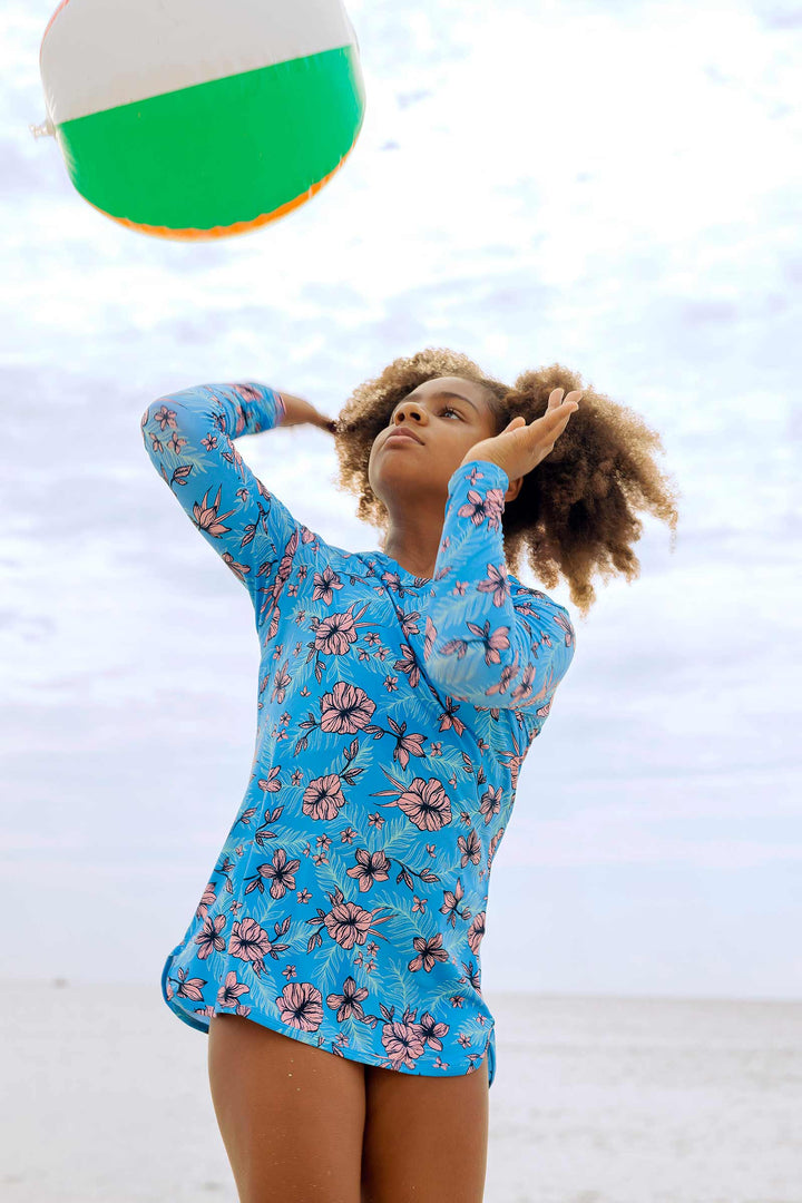 Girls' Swim Cover-Up | Clear Sky Blue TROPICAL DAZE position-6