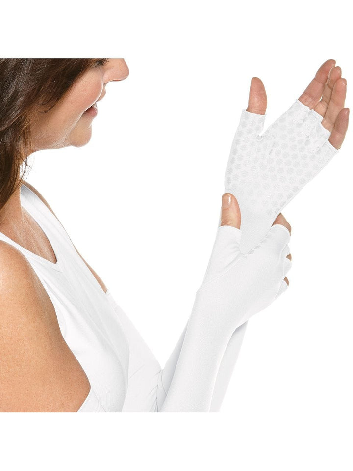 Long Fingerless UV Sun Gloves| White position-4