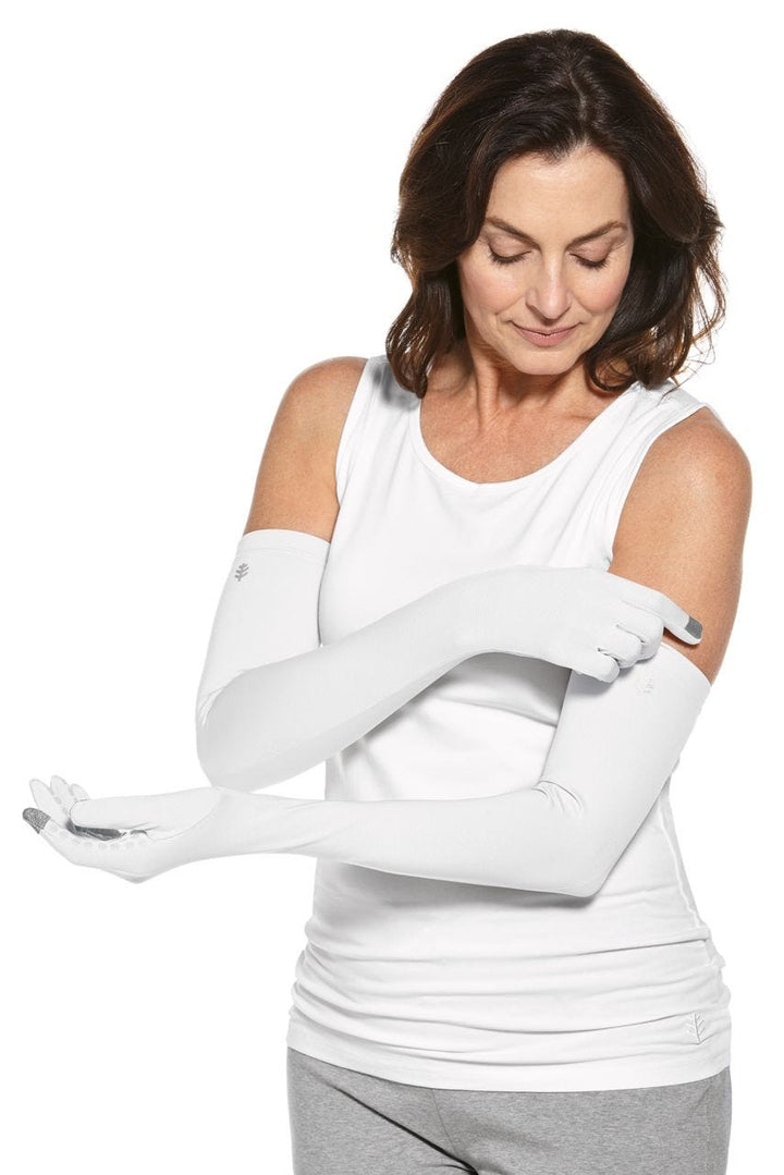 Long Full Finger UV Sun Gloves | White position-5