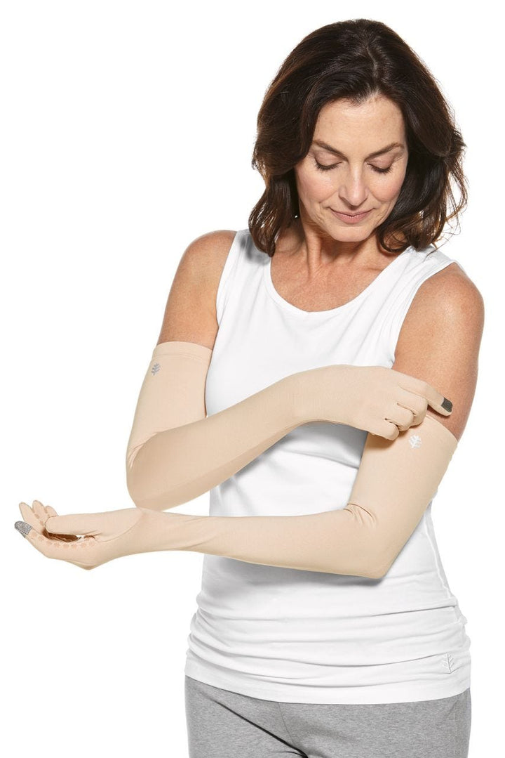 Long Full Finger UV Sun Gloves | Beige position-2