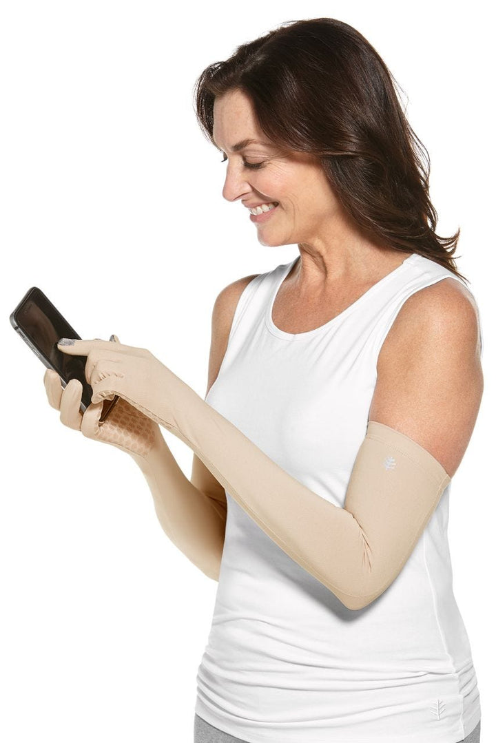 Long Full Finger UV Sun Gloves | Beige position-3