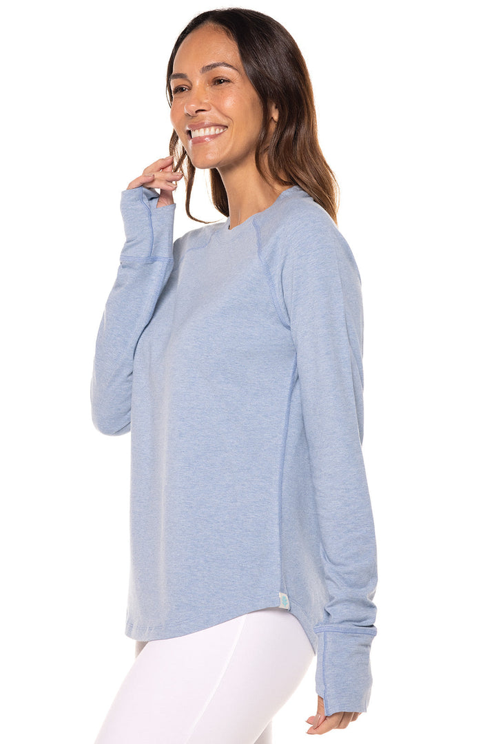 Women's Long Sleeve Slim-Fit T-Shirt with Thumbholes | Light Blue Heather position-4