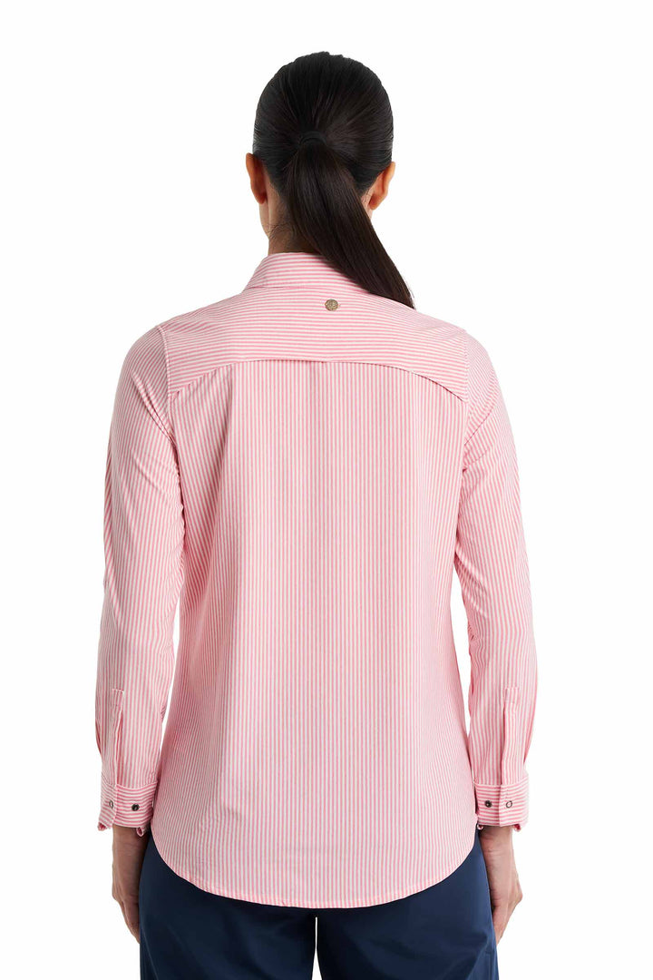 Women's Smart Long Sleeve Shirt | White/Flamingo Pink Stripe position-7