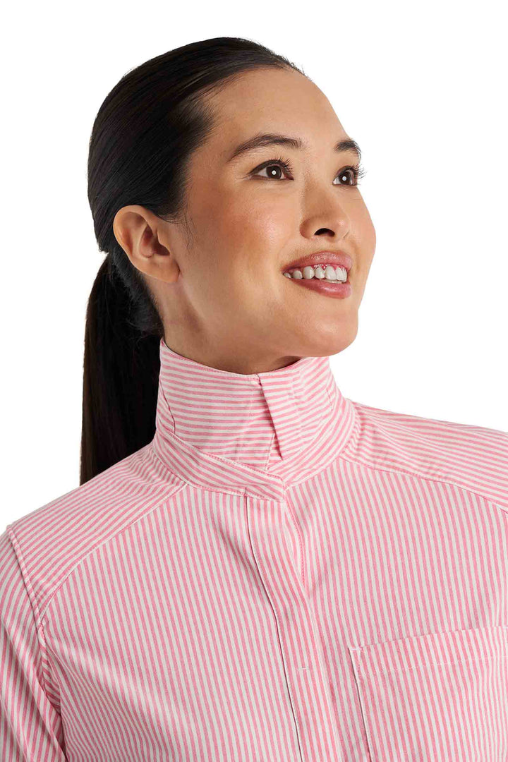 Women's Smart Long Sleeve Shirt | White/Flamingo Pink Stripe position-8