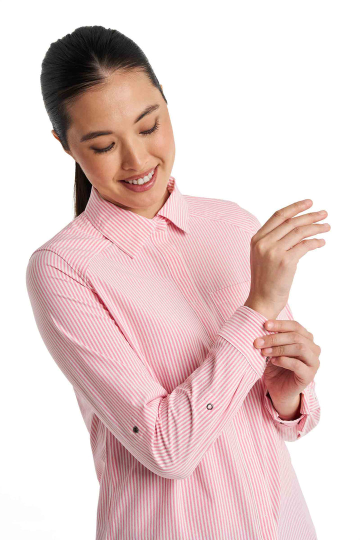 Women's Smart Long Sleeve Shirt | White/Flamingo Pink Stripe position-11