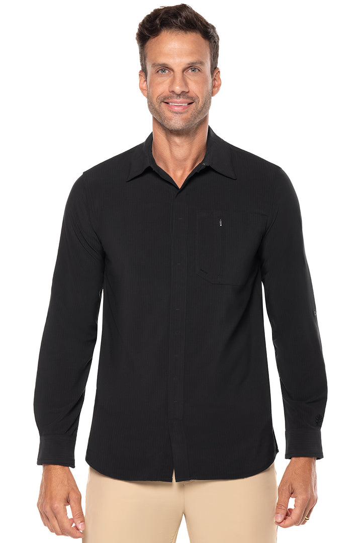 Men's Smart Long Sleeve Shirt | Black Shadow Stripe position-1