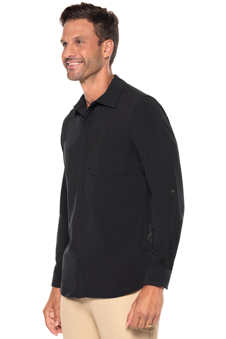 Men's Smart Long Sleeve Shirt | Black Shadow Stripe position-7