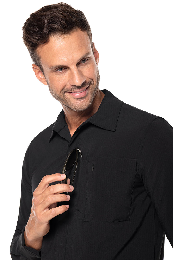 Men's Smart Long Sleeve Shirt | Black Shadow Stripe position-3
