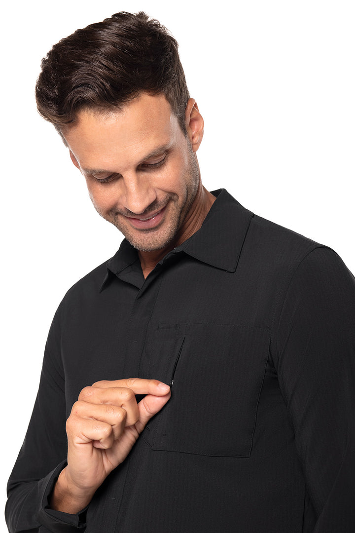 Men's Smart Long Sleeve Shirt | Black Shadow Stripe position-4