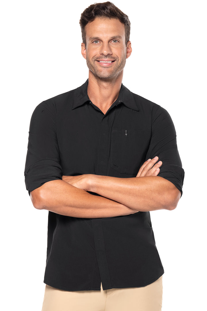 Men's Smart Long Sleeve Shirt | Black Shadow Stripe position-8