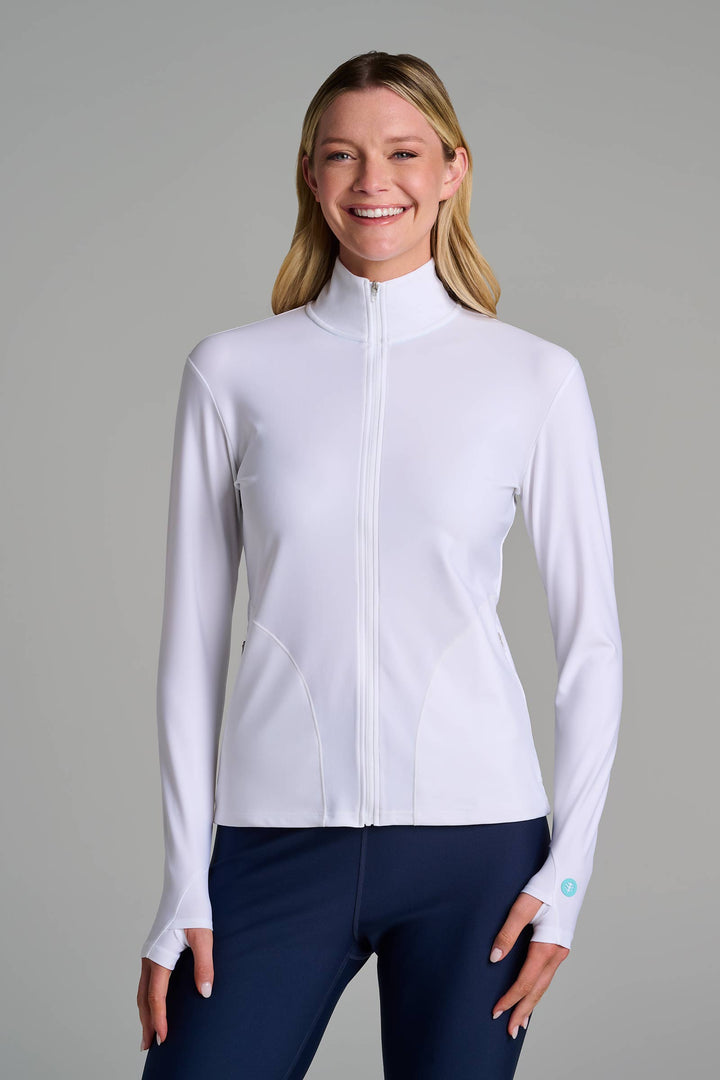Women's Swim Jacket, Full Zip & Mock Neck | White position-1