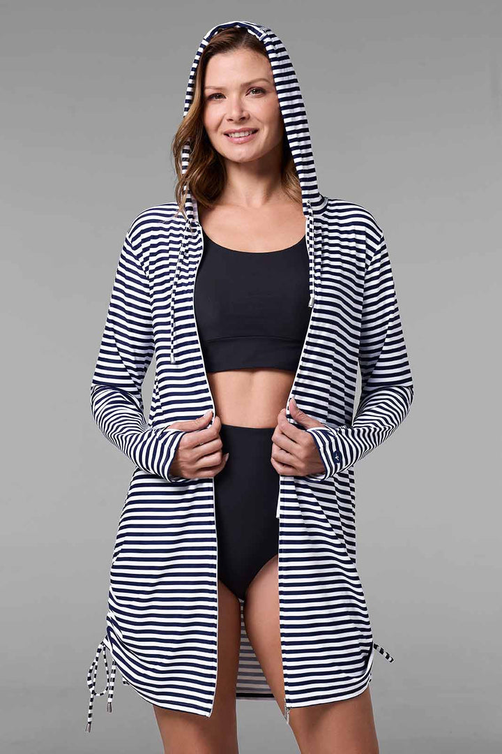 Swim Cover-Up | White/Navy Stripe position-2