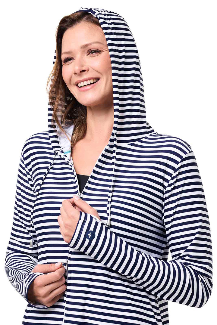 Swim Cover-Up | White/Navy Stripe position-5