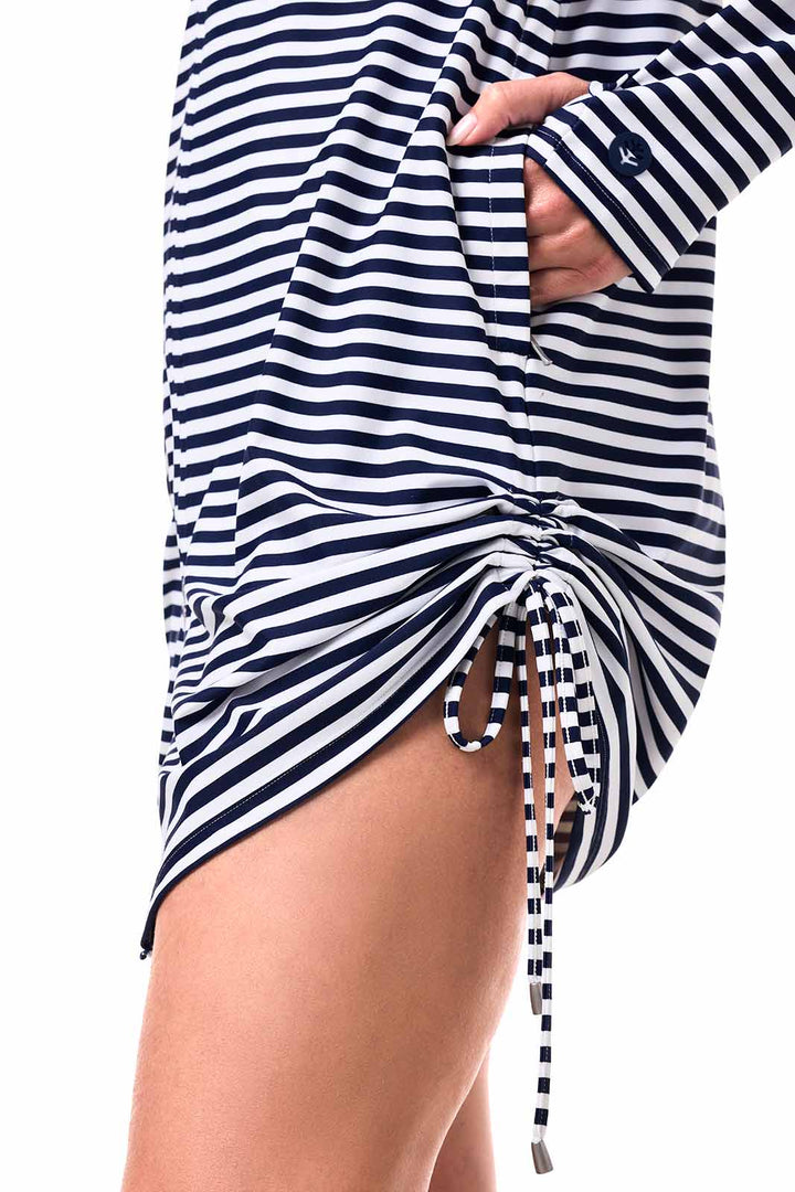 Swim Cover-Up | White/Navy Stripe position-4