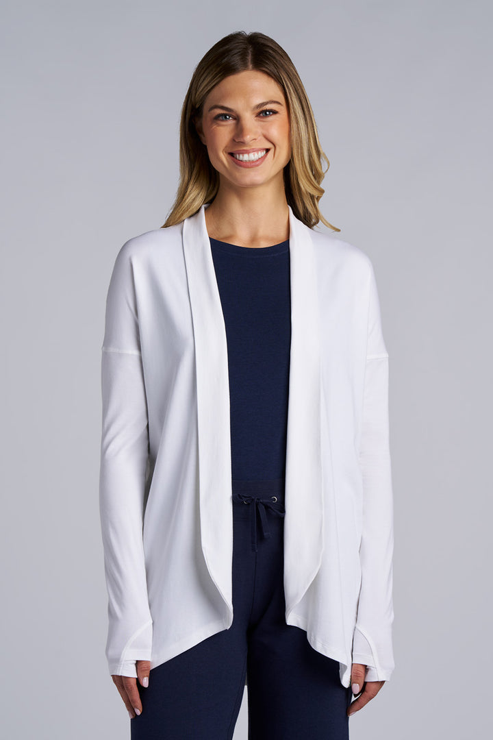 Women's Long Sleeve Sun Wrap with Back Slit | White position-1