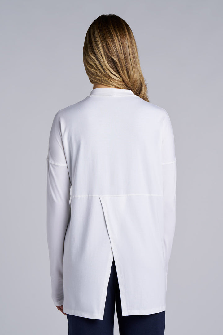 Women's Long Sleeve Sun Wrap with Back Slit | White position-2