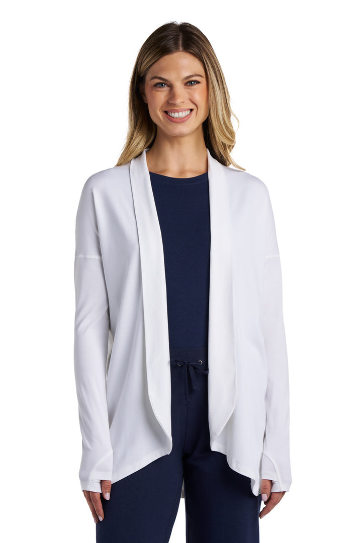 Women's Long Sleeve Sun Wrap with Back Slit | White position-3