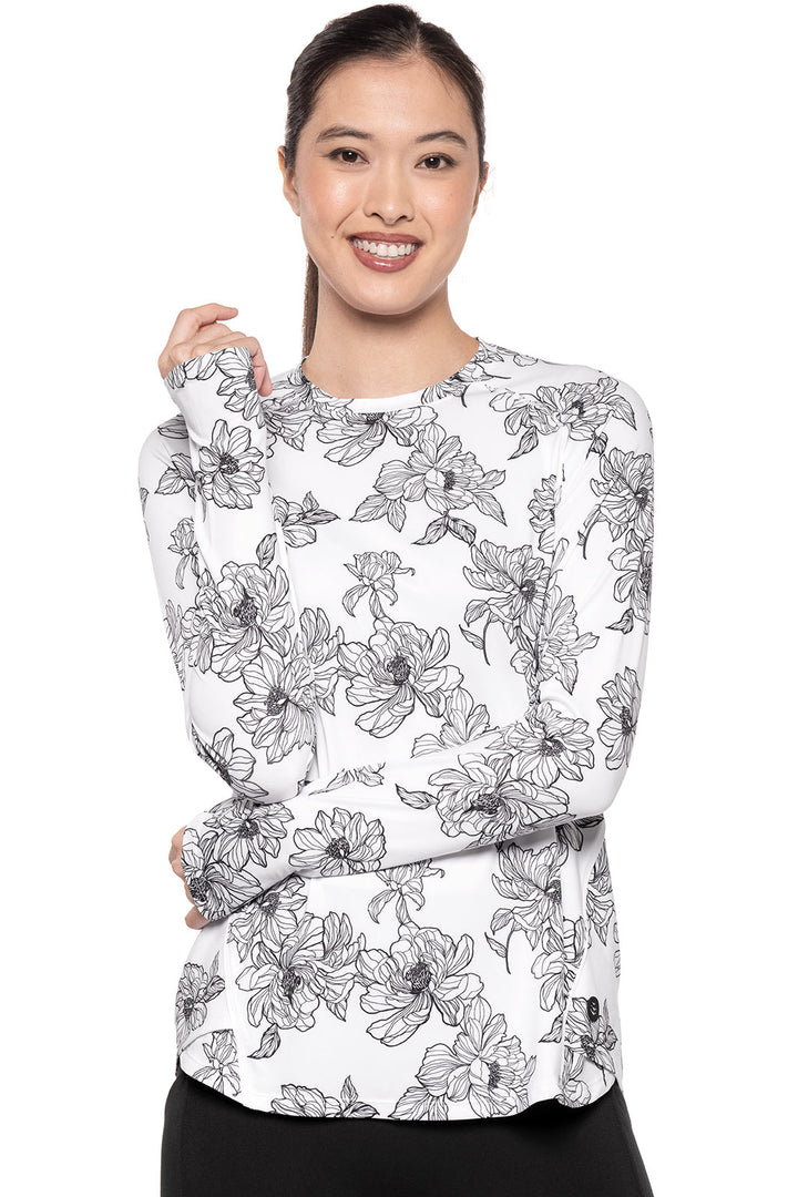 Women's Performance Long Sleeve Top | White/Black Perfect Peony position-1