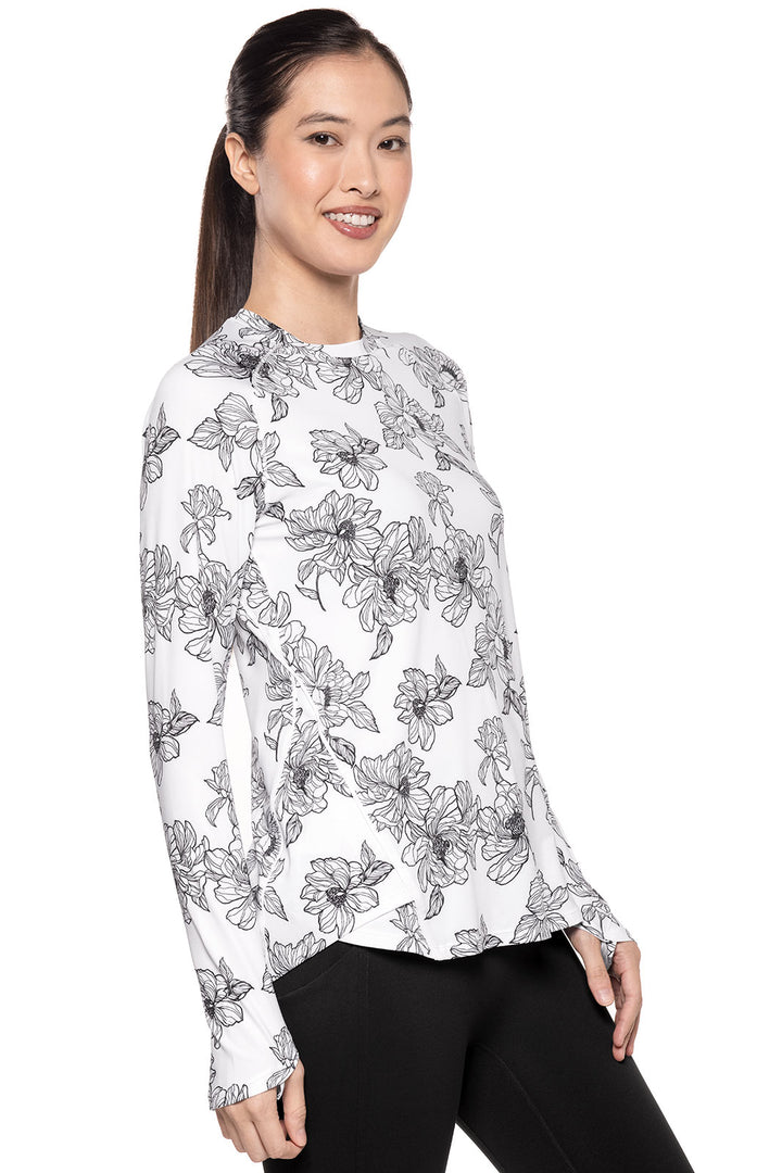 Women's Performance Long Sleeve Top | White/Black Perfect Peony position-2