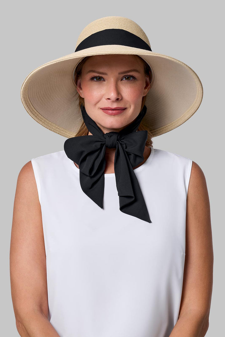 Women's Fashion Hat with Scarf  | Natural/Black/White position-2