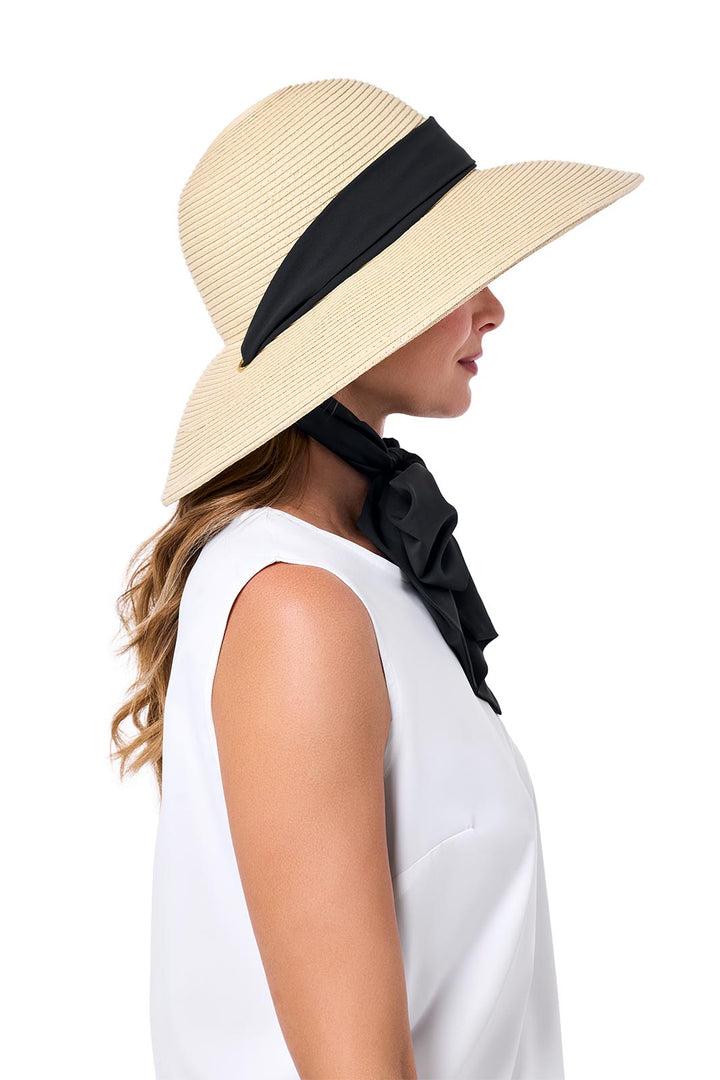 Women's Fashion Hat with Scarf  | Natural/Black/White position-6