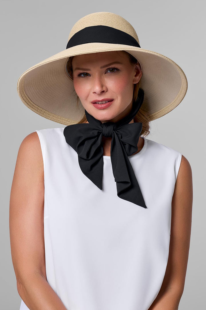 Women's Fashion Hat with Scarf  | Natural/Black/White position-7