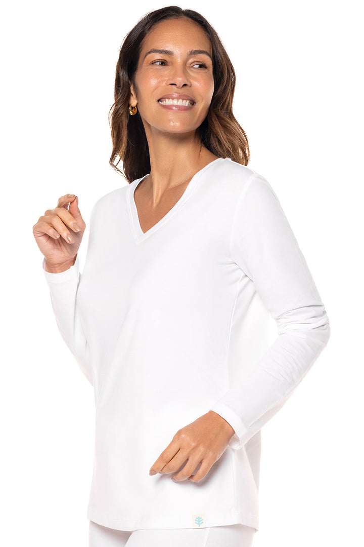Women's V-Neck Long Sleeve T-Shirt | White position-2