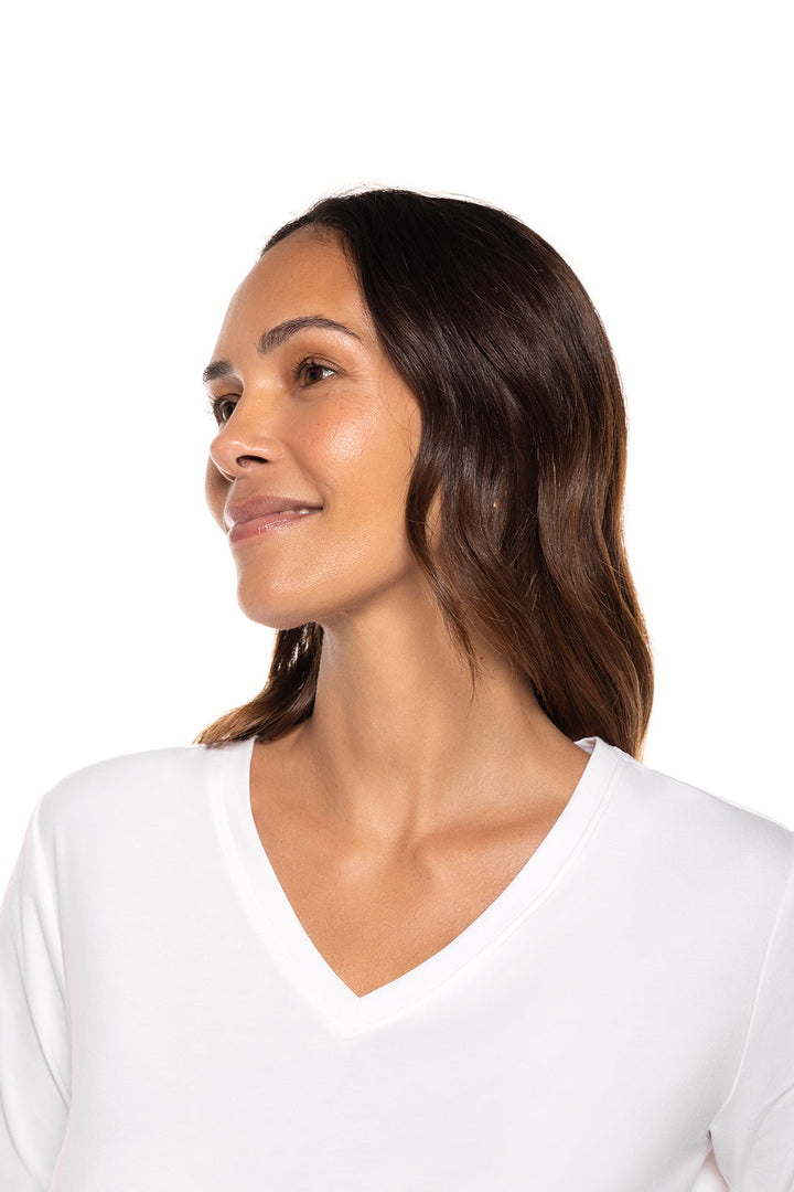 Women's V-Neck Long Sleeve T-Shirt | White position-5