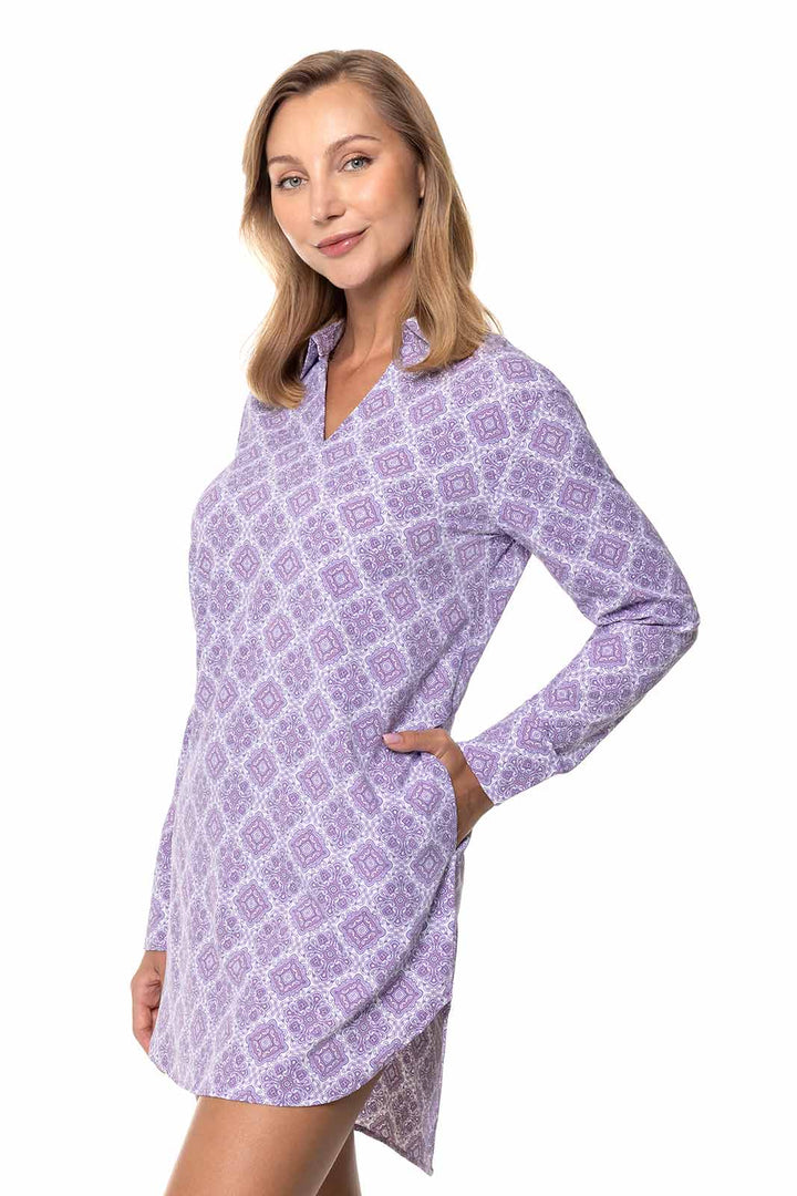 Cover-Up Pull Over Shirt with Pockets | Lavendula Diamond Mandala position-3