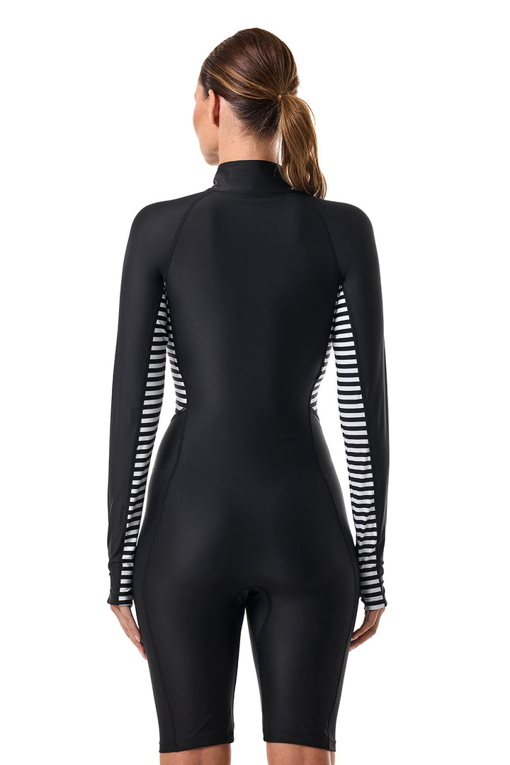 Knee Length Long Sleeve Swimsuit | Black Colorblock position-4