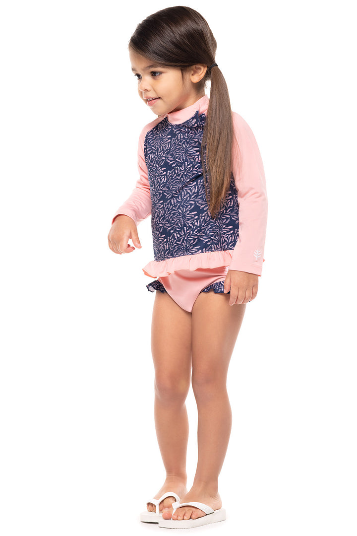 Girls Baby Swim Rash Guard Set | Peachy Pink Etched Flowers position-3