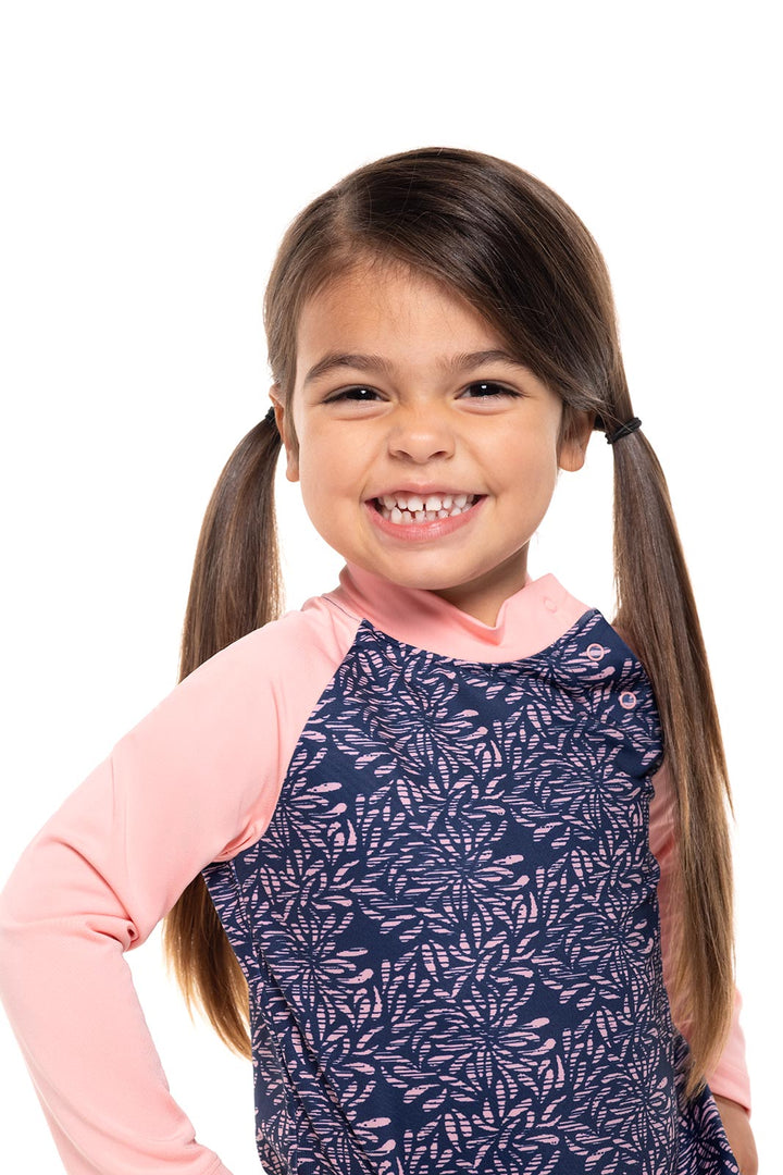 Girls Baby Swim Rash Guard Set | Peachy Pink Etched Flowers position-6