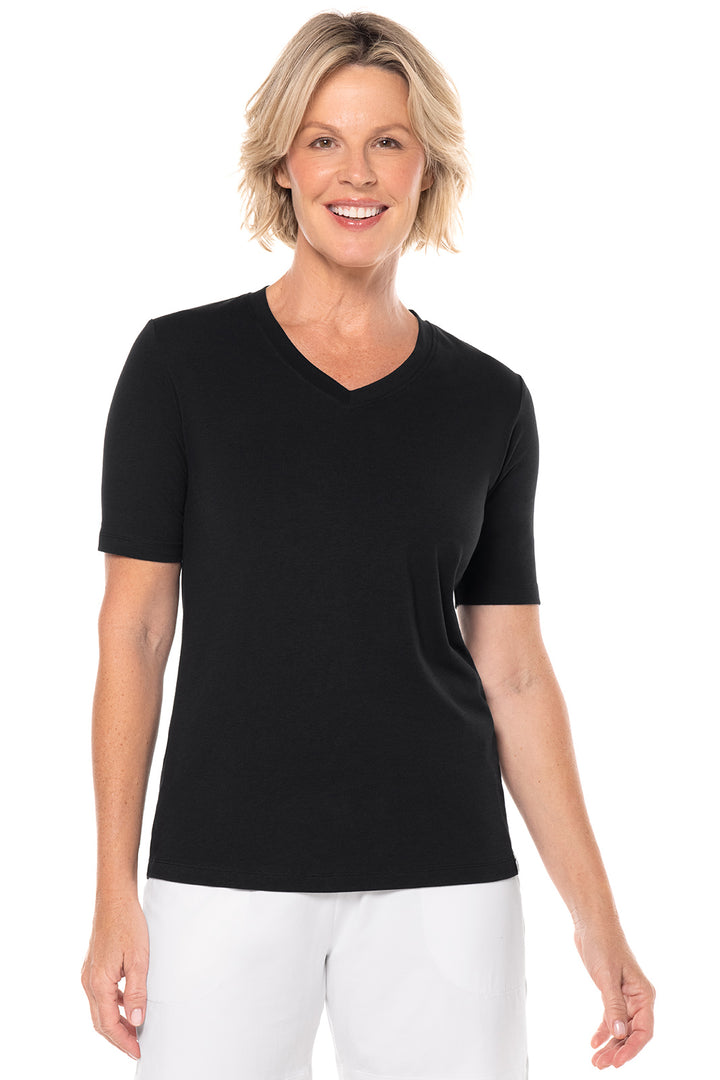 Women's V-Neck Short Sleeve T-Shirt | Black position-1