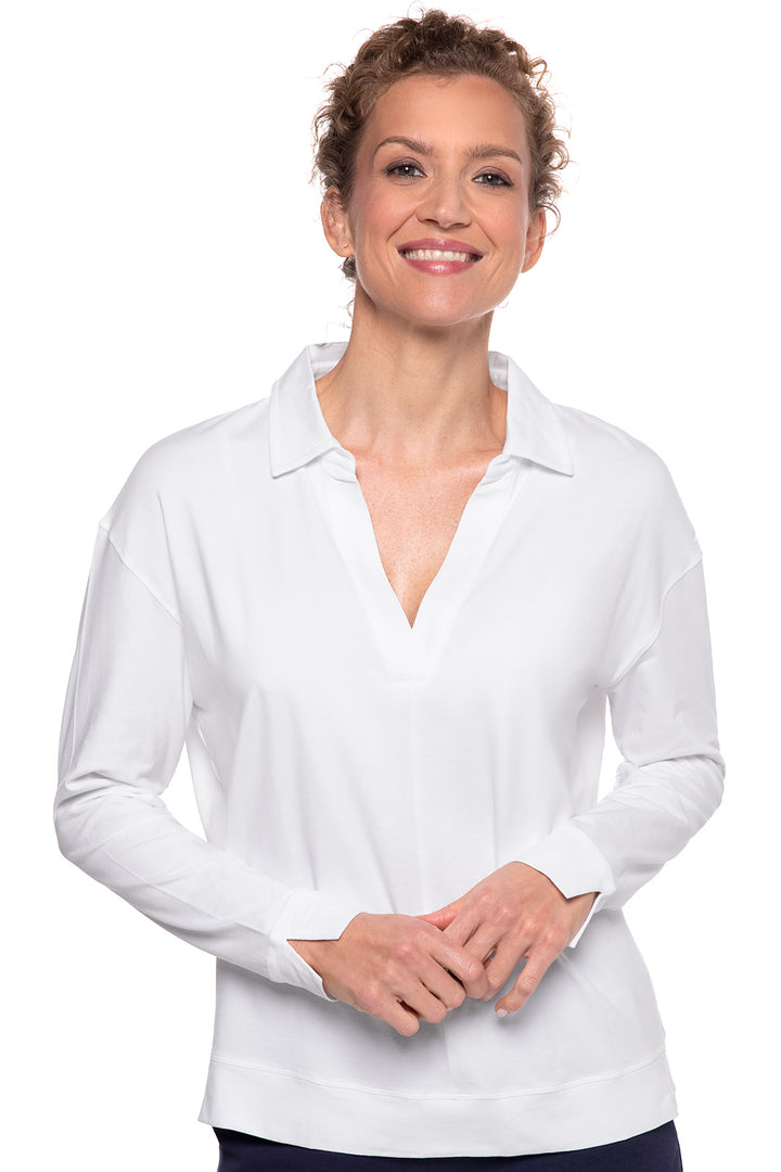 Women's Long-sleeve Collared Polo | White position-1