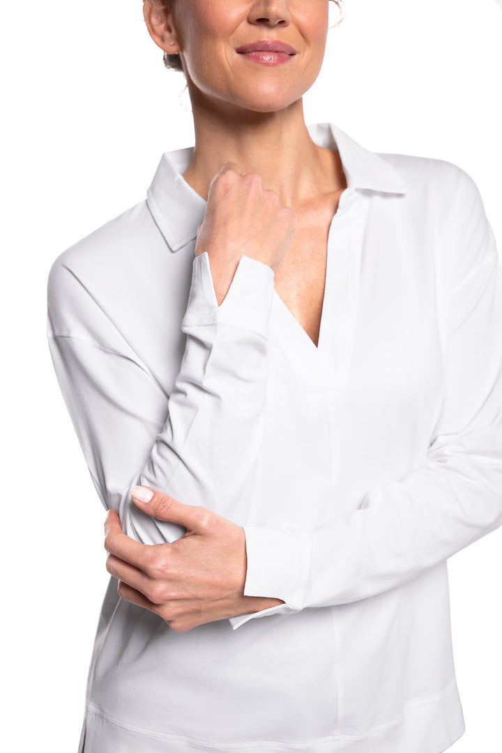 Women's Long-sleeve Collared Polo | White position-5