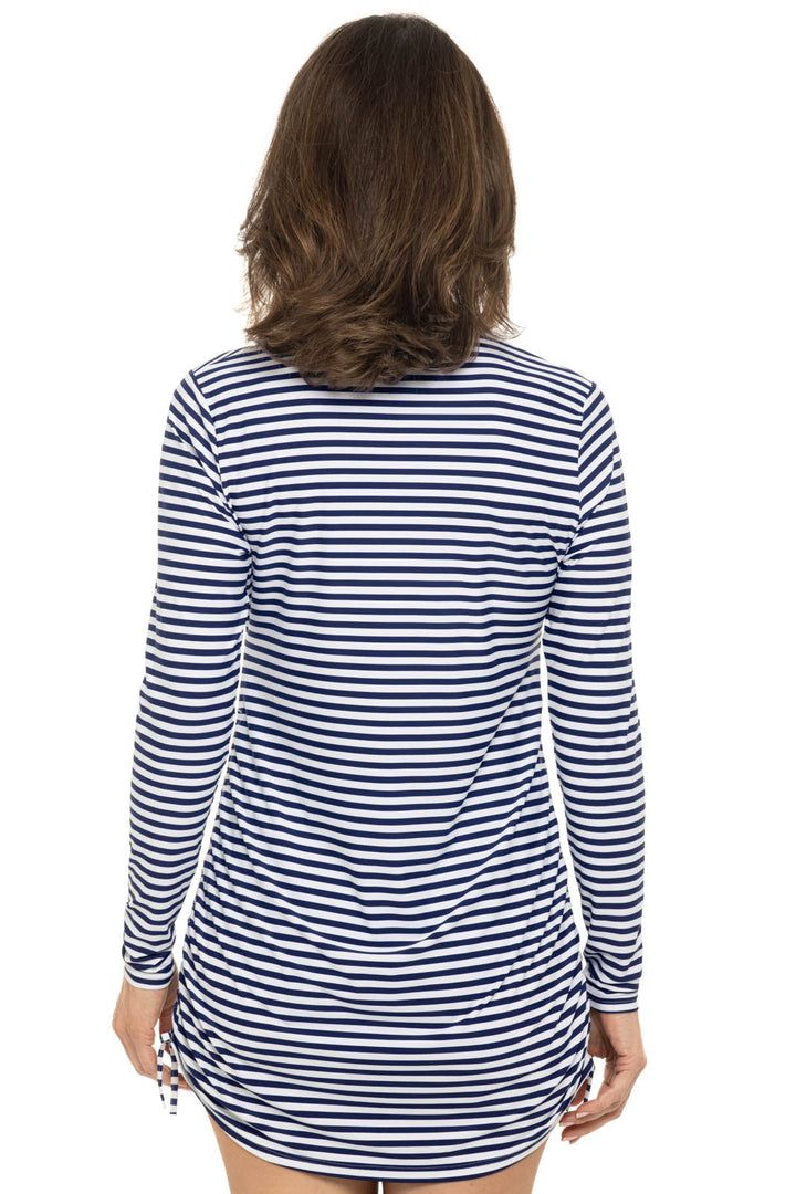Women's Ruche Swim Top | White/Navy Stripe position-3