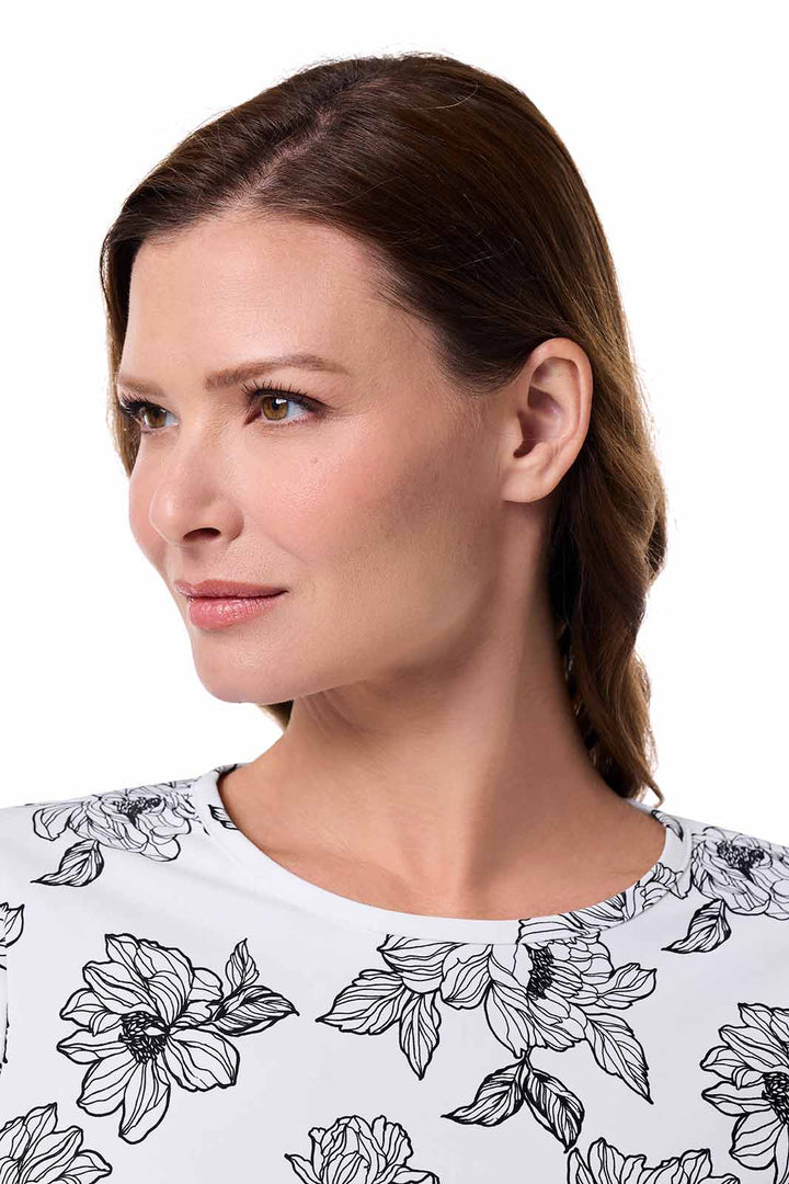 Women's Cropped Rash Guard | White/Black Perfect Peony position-6