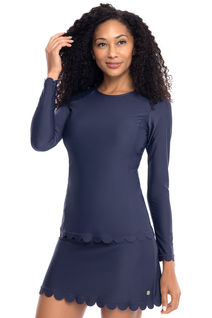 Women's Scallop Long Sleeve Rash Guard | Navy position-2