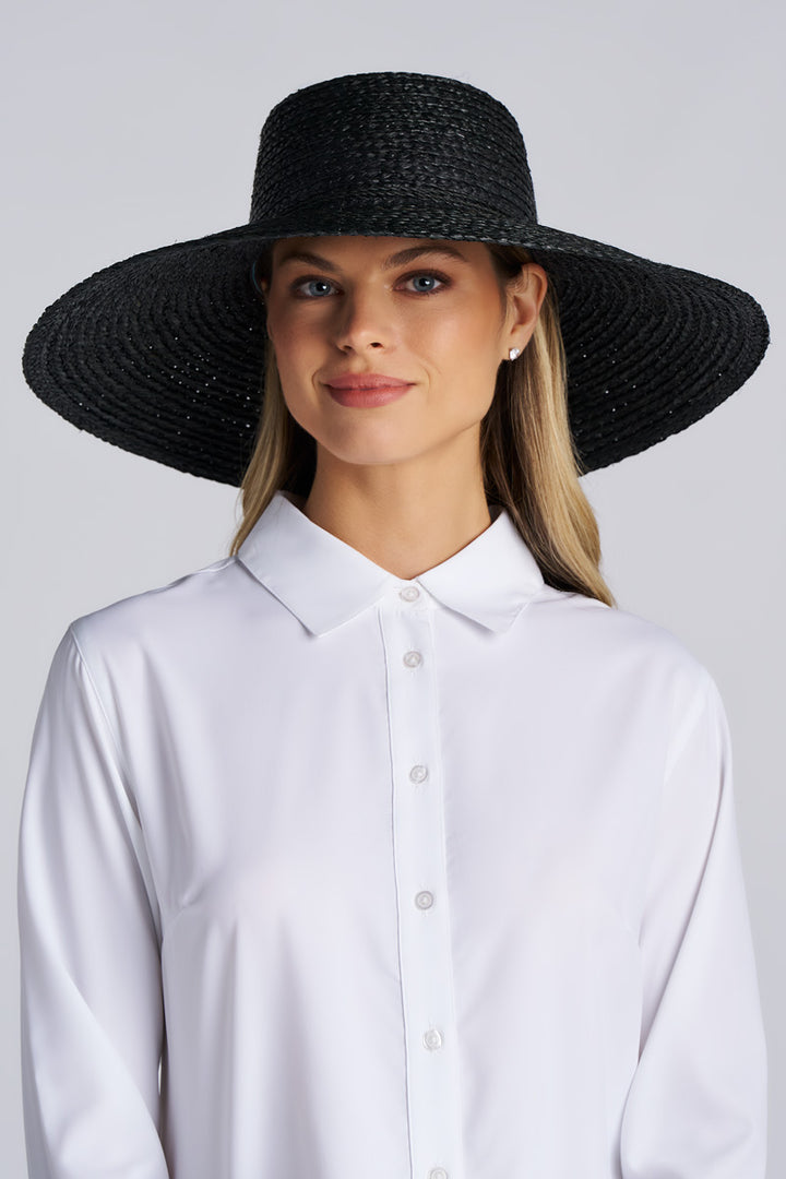 Women's Sun Hat in Raffia Palm | Black position-1