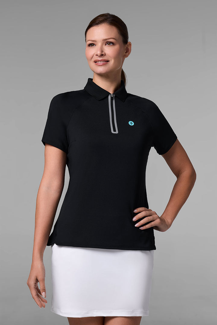 Women's Short Sleeve Sports Polo | Black position-1