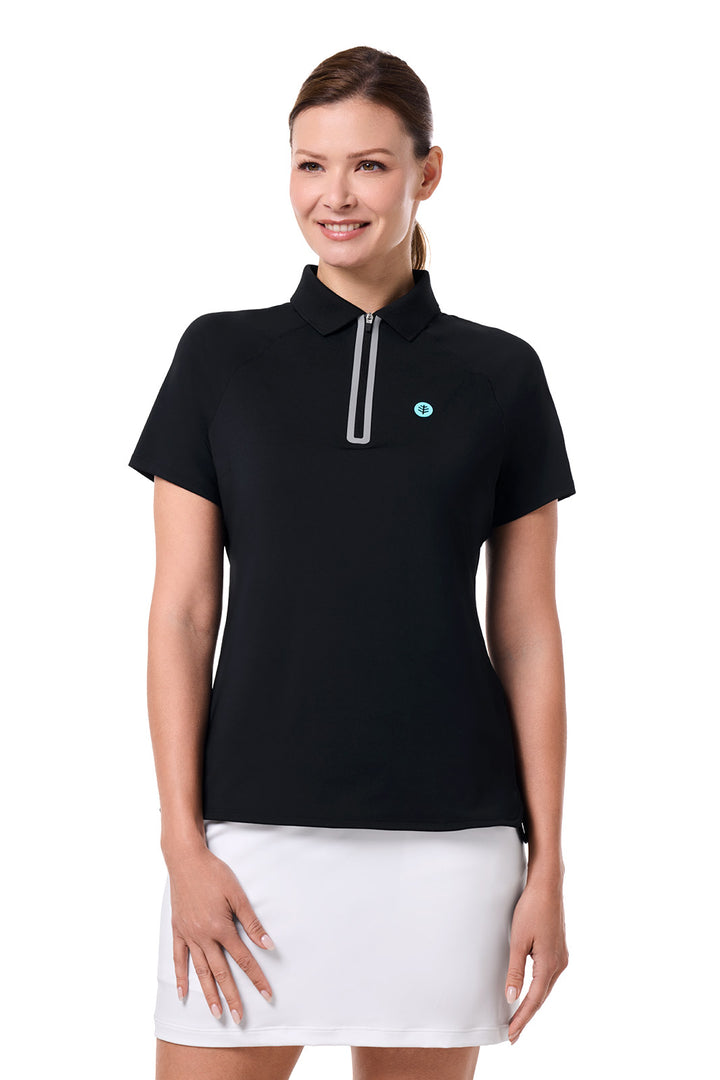Women's Short Sleeve Sports Polo | Black position-2