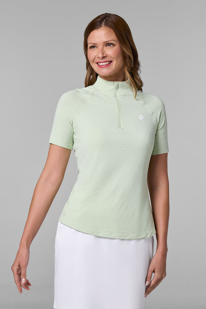 Women's Short Sleeve Golf Top with Mock Neck | Seedling Diamond Jacquard position-1