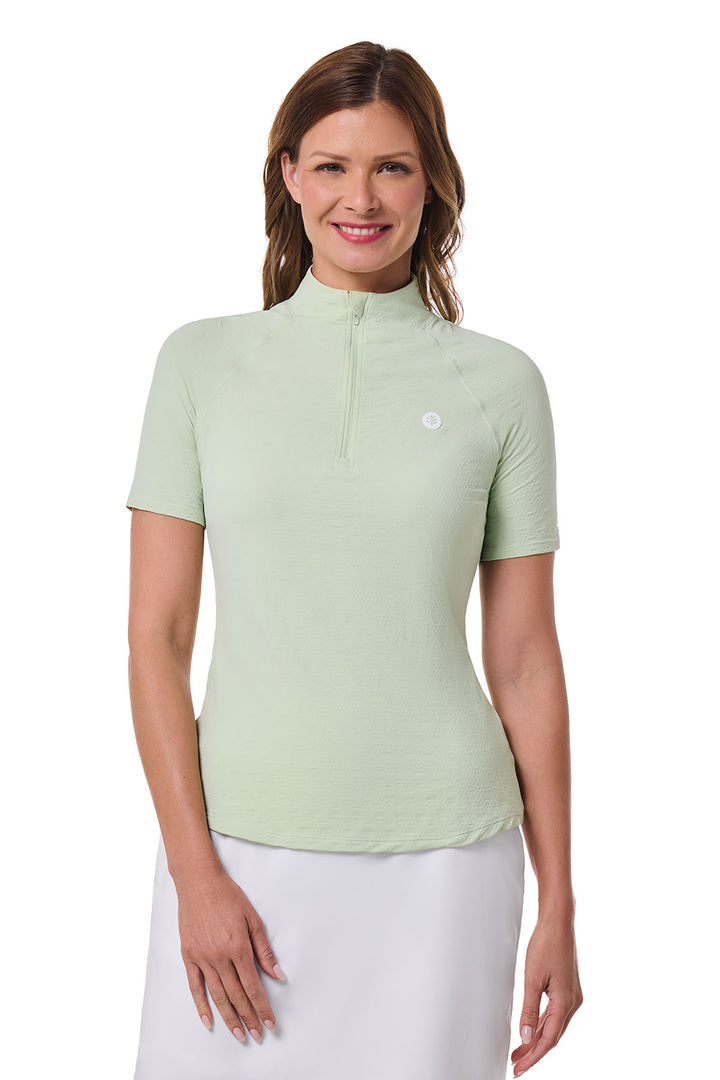 Women's Short Sleeve Golf Top with Mock Neck | Seedling Diamond Jacquard position-2
