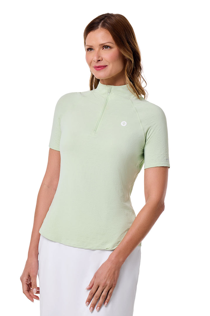 Women's Short Sleeve Golf Top with Mock Neck | Seedling Diamond Jacquard position-3