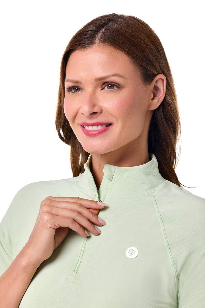 Women's Short Sleeve Golf Top with Mock Neck | Seedling Diamond Jacquard position-6
