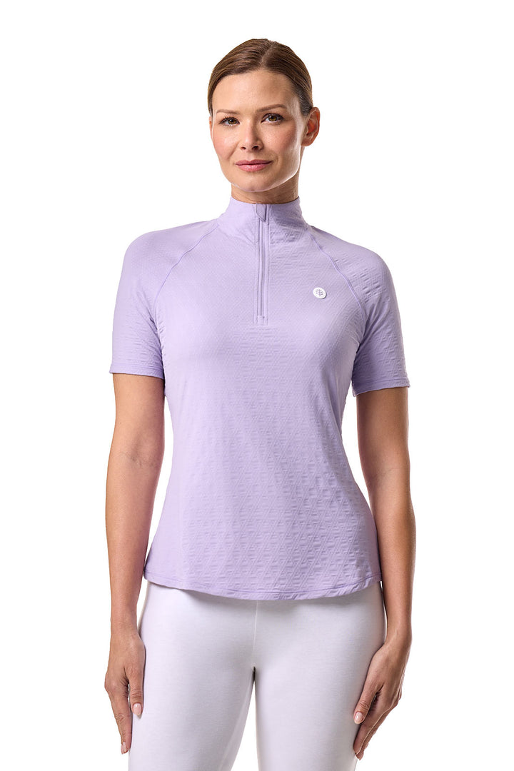 Women's Short Sleeve Golf Top with Mock Neck | Lavendula Diamond Jacquard position-2